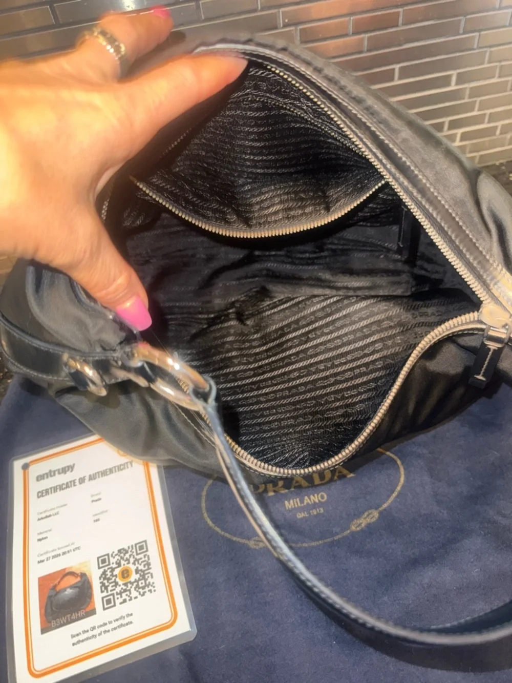 Prada Black Nylon Tote with Leather Logo Plaque - Picture 4 of 13